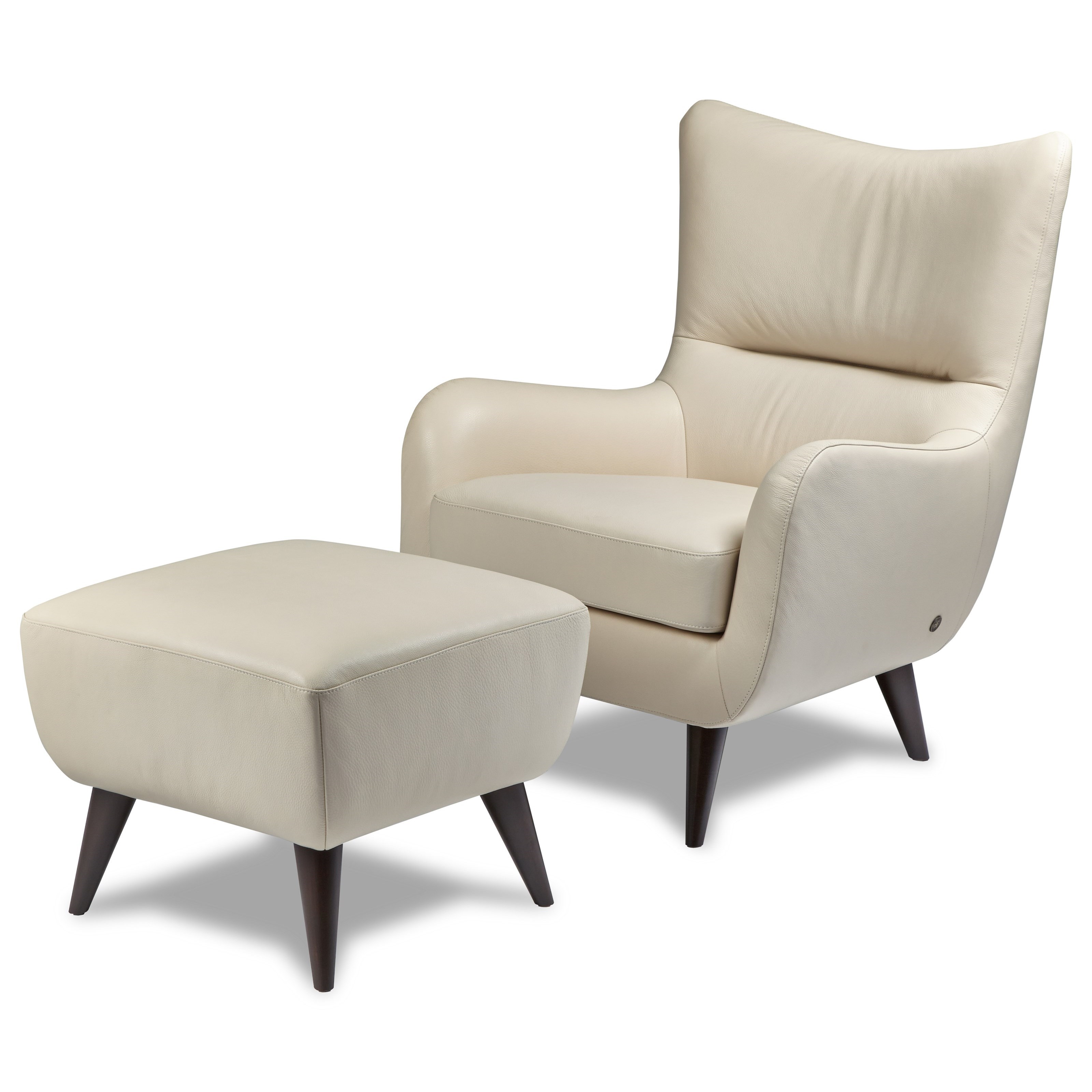 American Leather Liam Contemporary Wing Back Chair and Ottoman Set